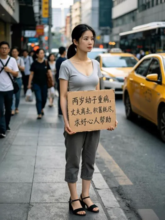 街头求助的单亲妈妈